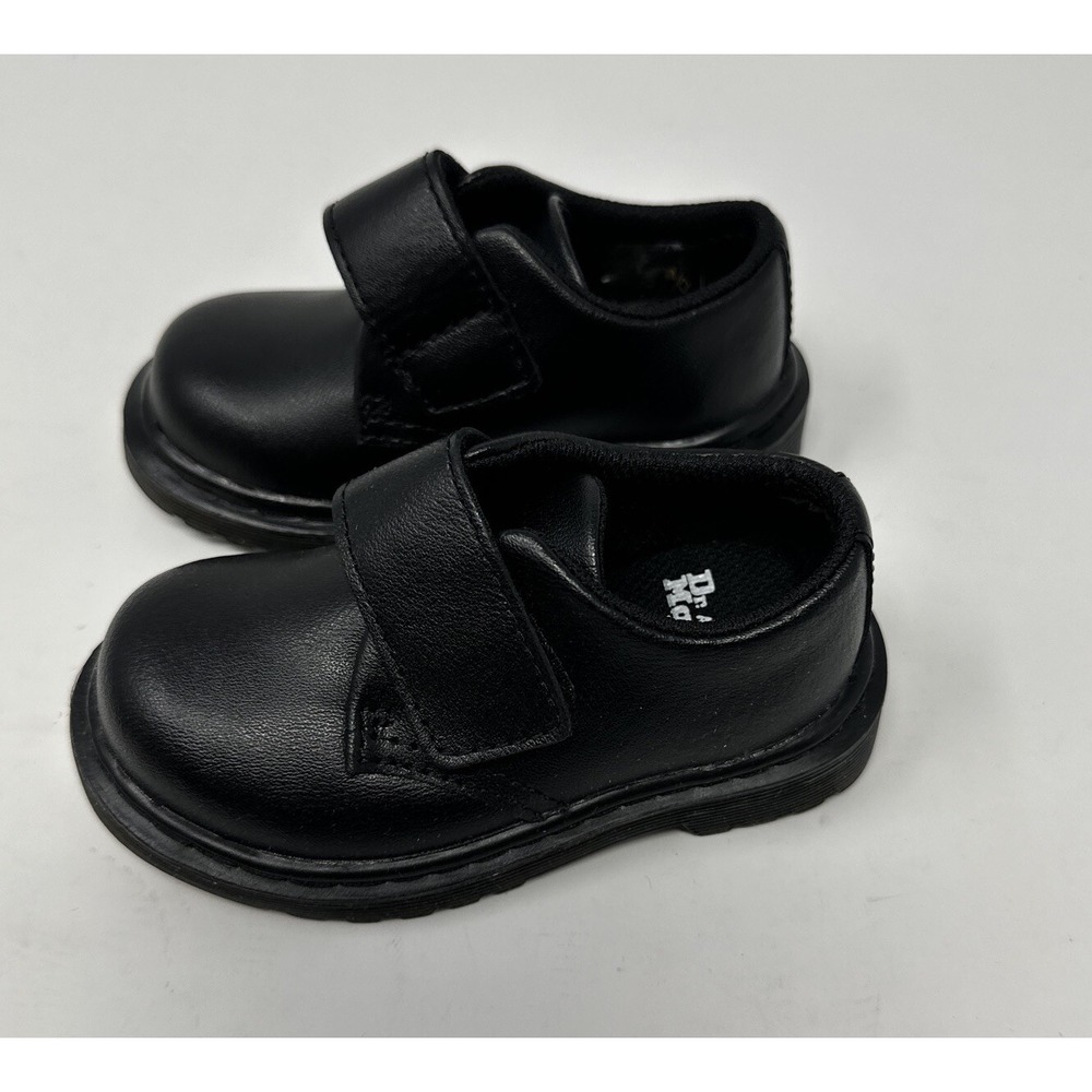 Dr Martens Toddler US 5 Black Leather Hook and Loop Strap Shoes Infant - Picture 6 of 10